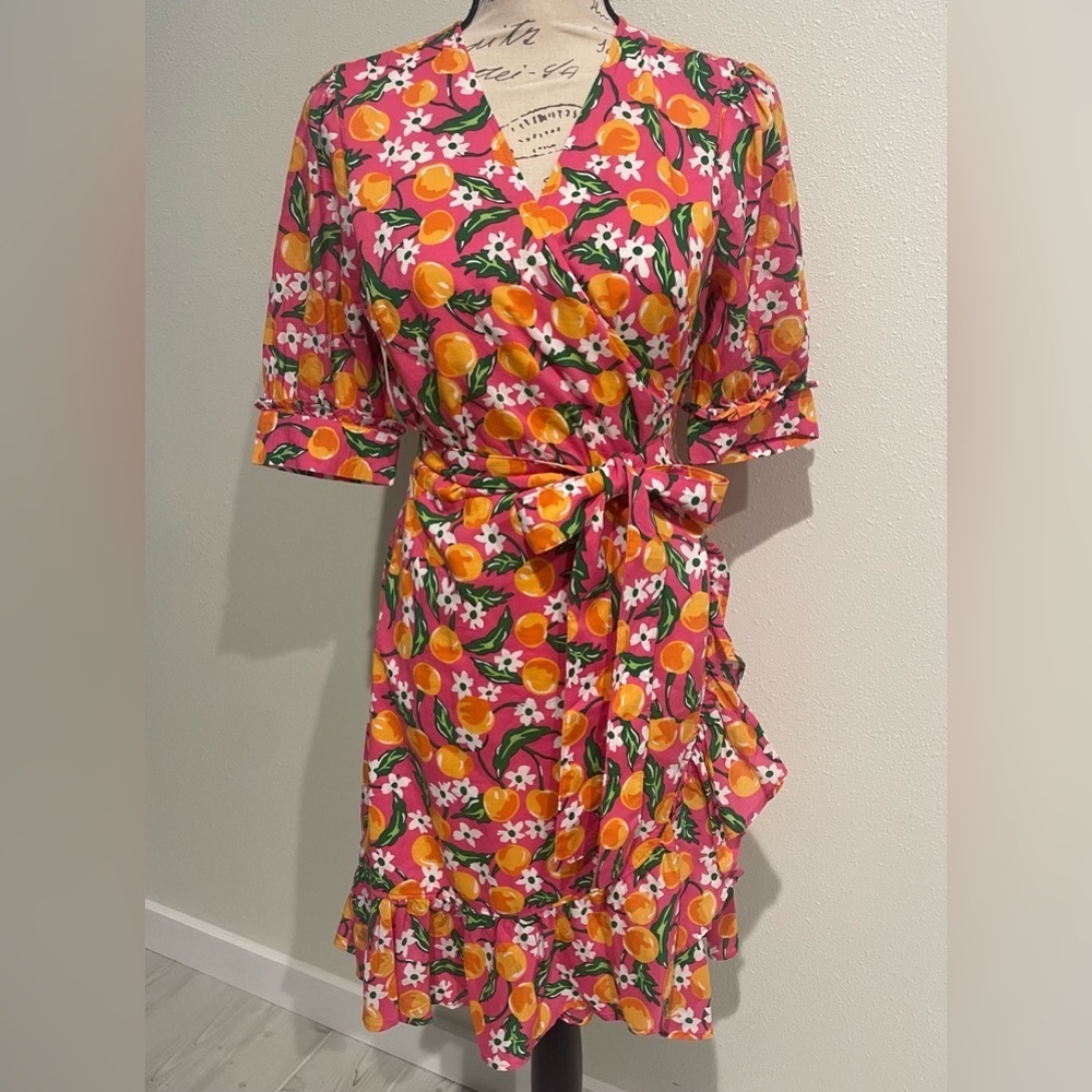 🍂 Draper James Orange and Pink Floral Wrap Dress